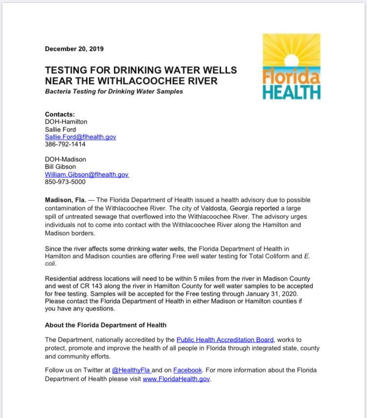 Free water testing, Florida Health