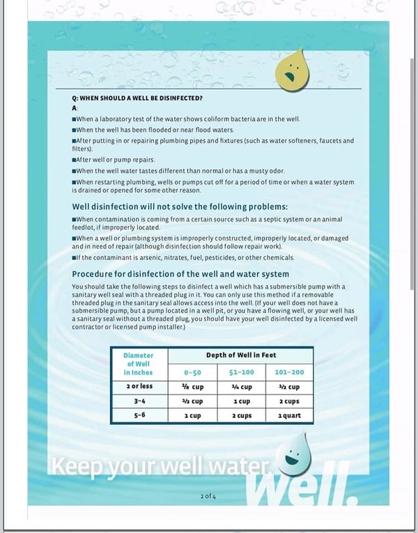 When should a well be disinfected?