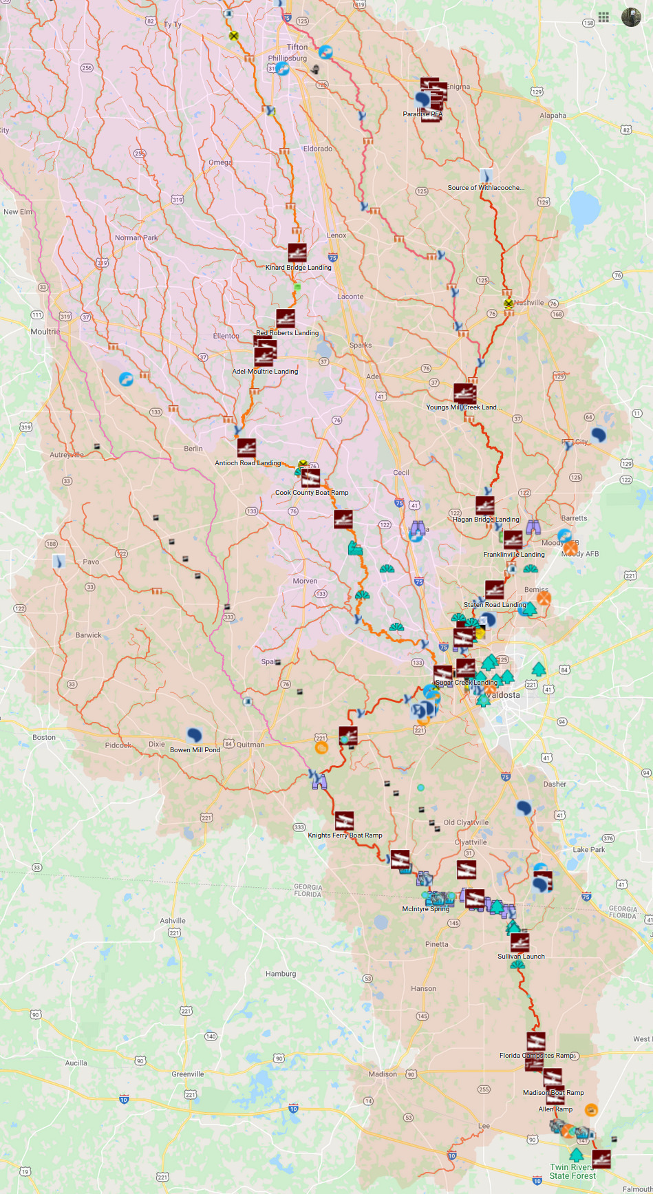 Tifton Gauge down Withlacoochee River to Suwannee River