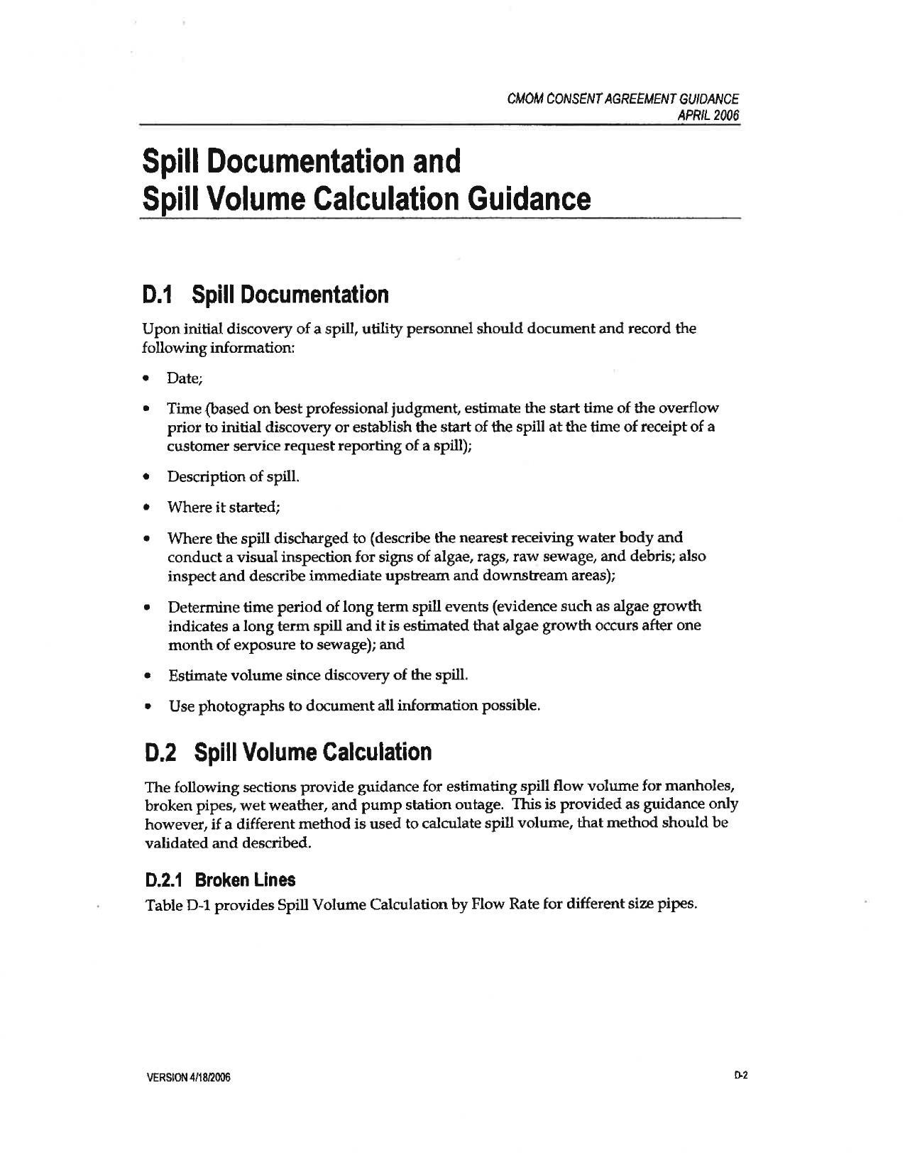 D: Spill Documentation and Volume Calculation 2006-04