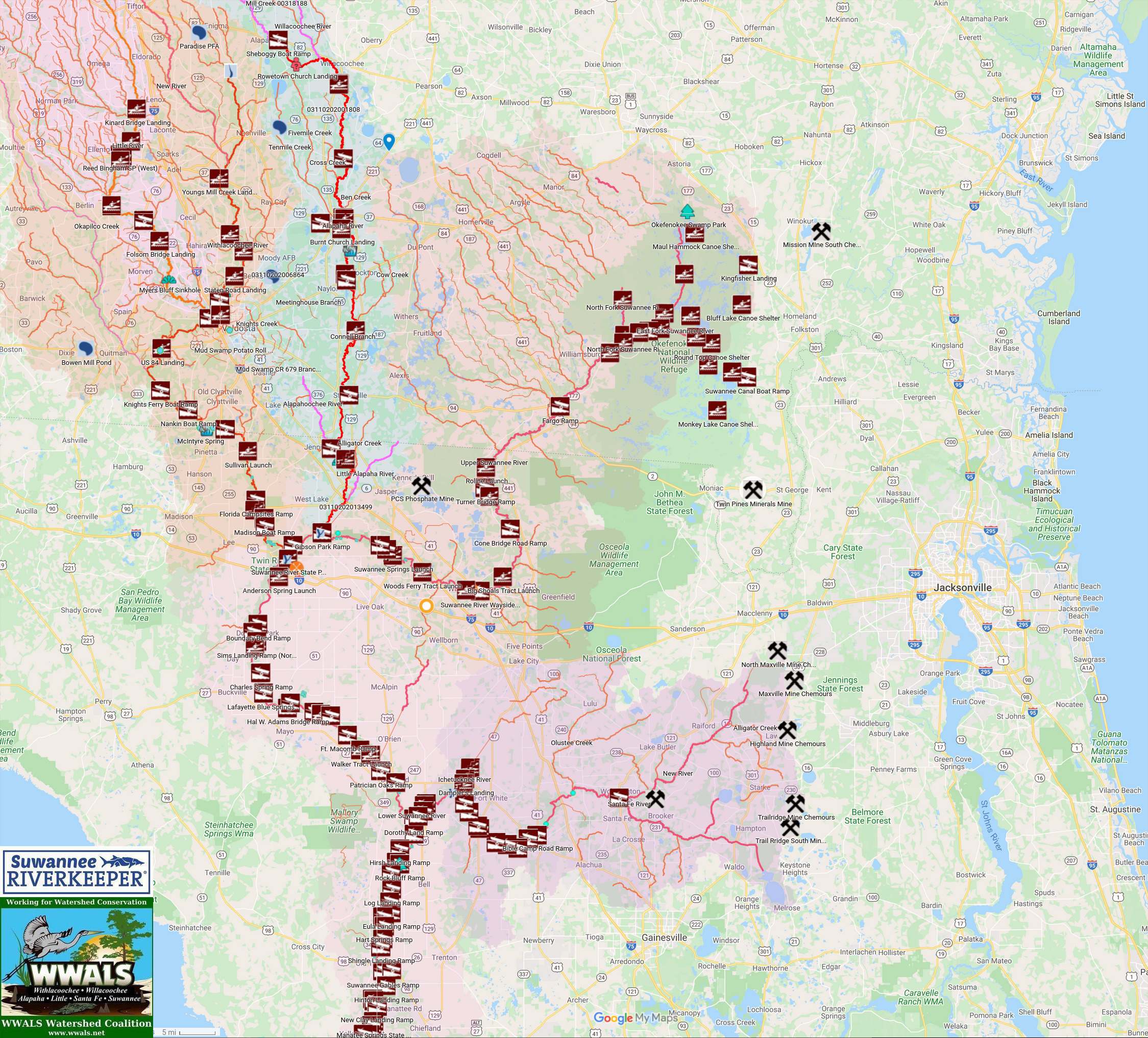 Map: TPM Mine, Okefenokee Swamp, Suwannee River, by WWALS