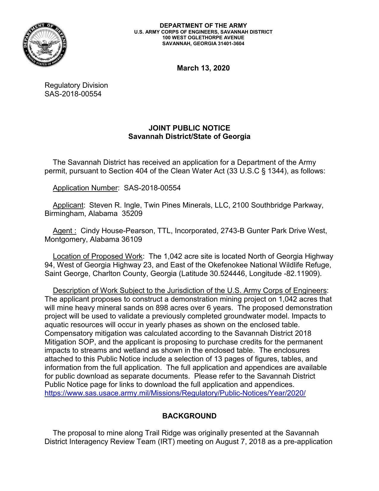 Joint Public Notice --USACE