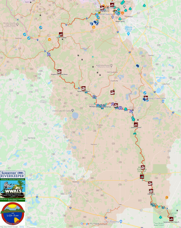 [Map: Valdosta and Quitman, Withlacoochee River to Suwannee River]