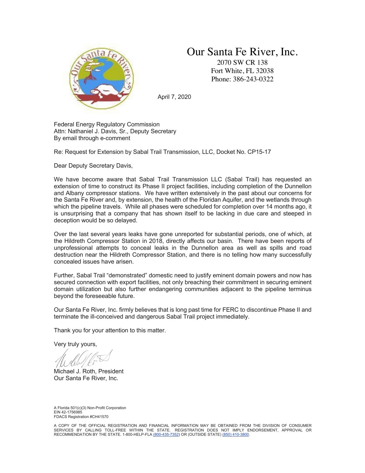 Our Santa Fe River (OSFR) letter