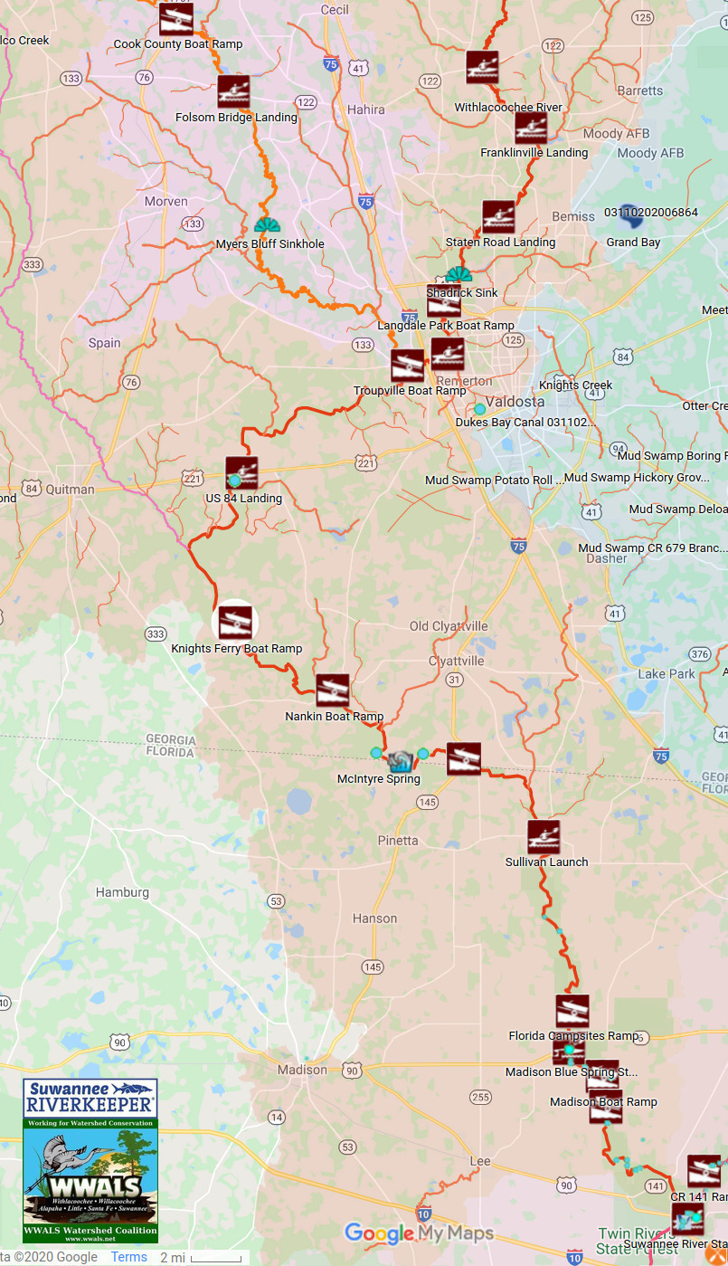 Landings, Suwannee River Basin, WWALS Map