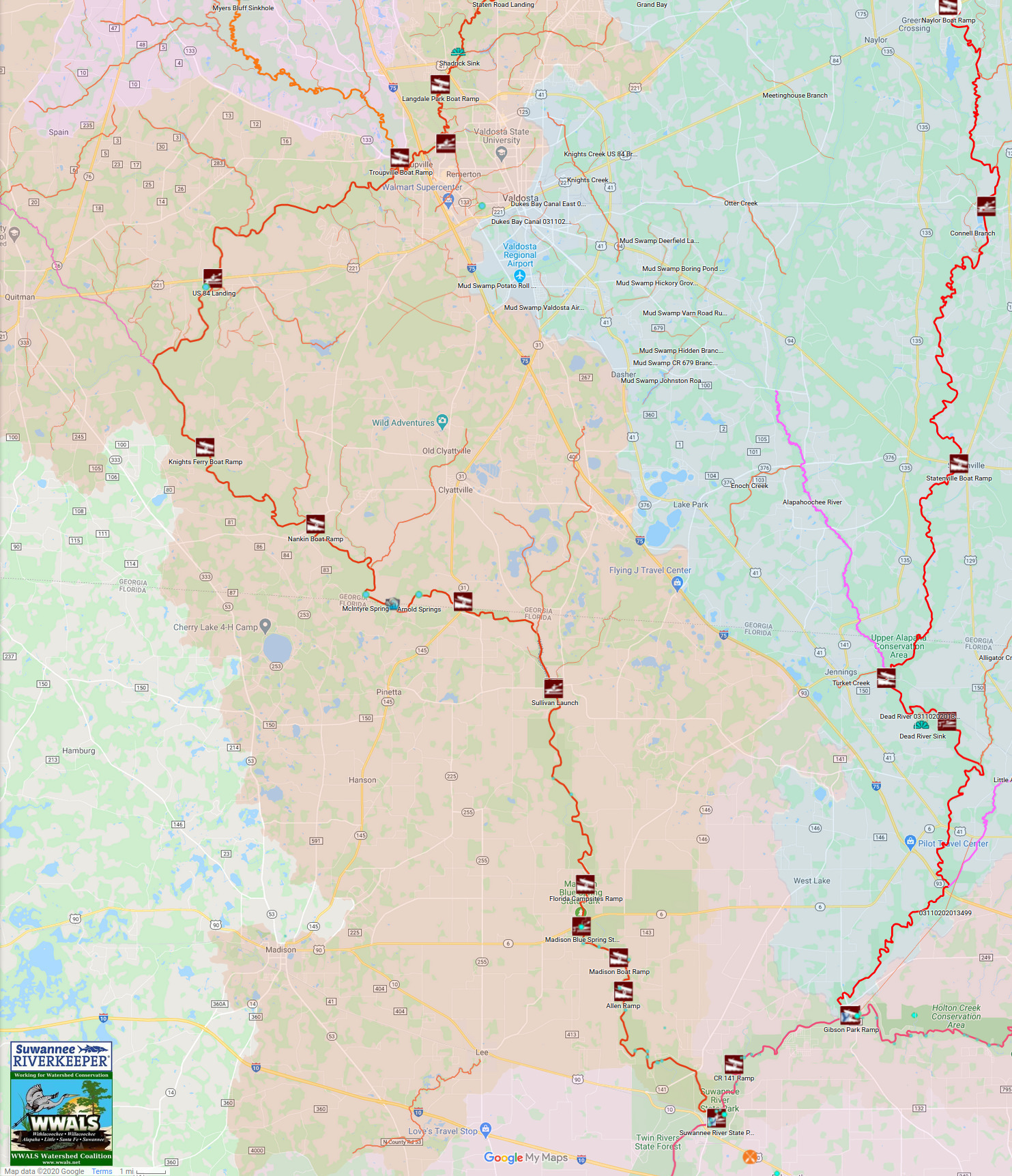 Relevant Landings in the Suwannee River Basin