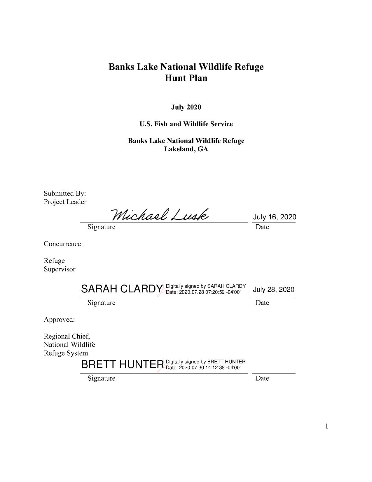 Banks Lake National Wildlife Refuge Hunt Plan , July 2020, U.S. Fish and Wildlife Service