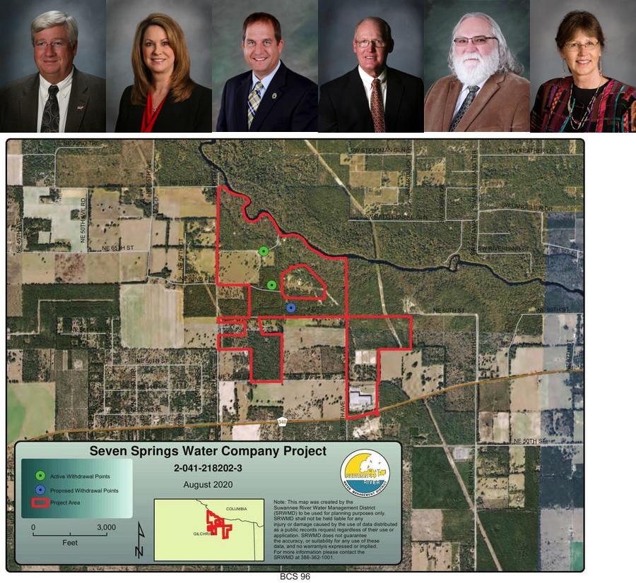 [SRWMD Board and Nestle (Seven Springs) permit map]