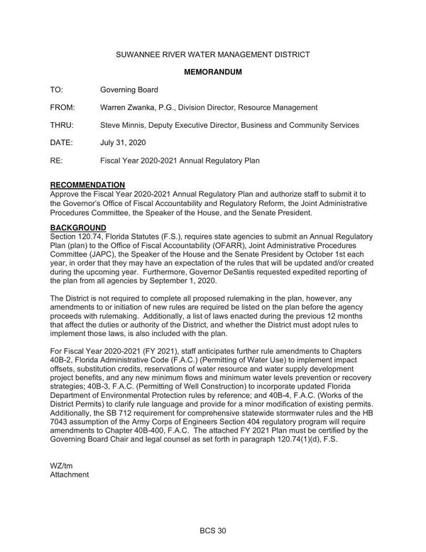 [Section 120.74, Florida Statutes (F.S.), requires state agencies to submit an Annual Regulatory]