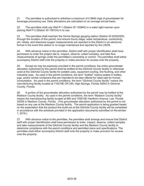 24. With advance notice to the permittee, District staff with proper identification shall have permission to enter the project site to, inspect, observe, collect samples, and take flow measurements