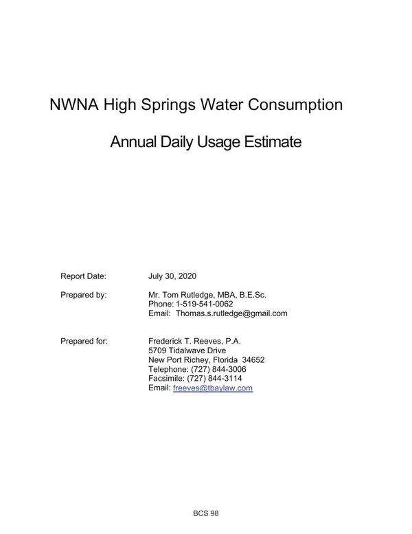 [NWNA High Springs Water Consumption, Annual Daily Usage Estimate]