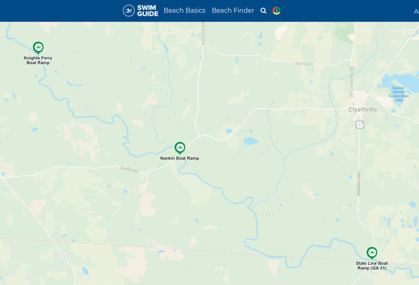 [Map: Swim Guide, Knights Ferry, Nankin, State Line, Withlacoochee River]