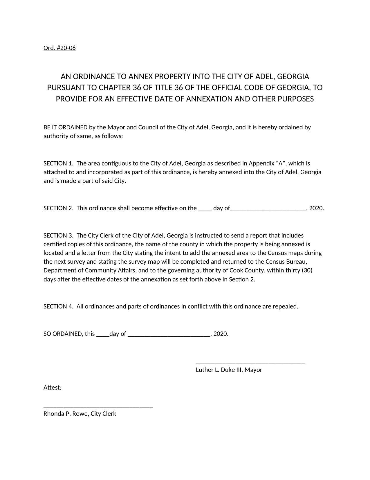 Ordinance 20-06 Annexation