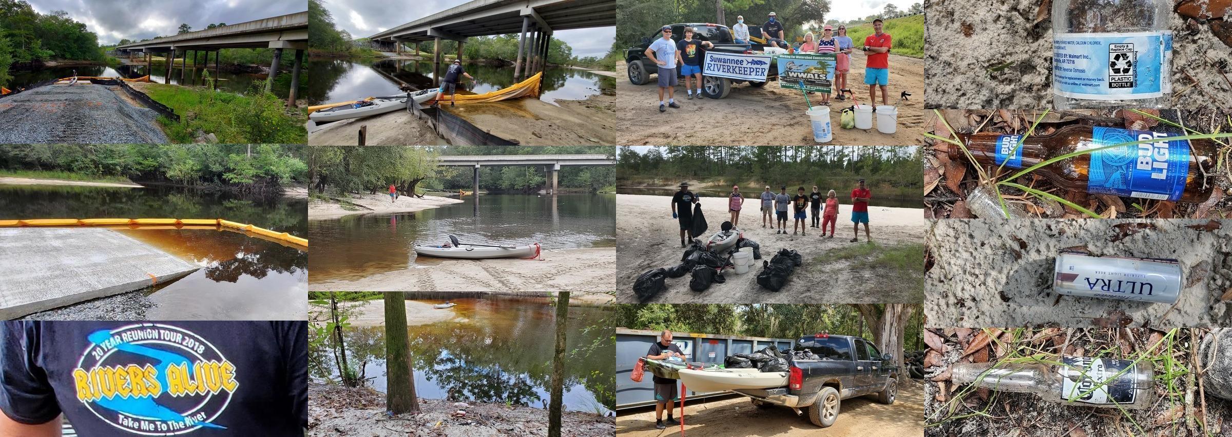 Boat Ramp, Berrien Beach, bags of trash, bottles