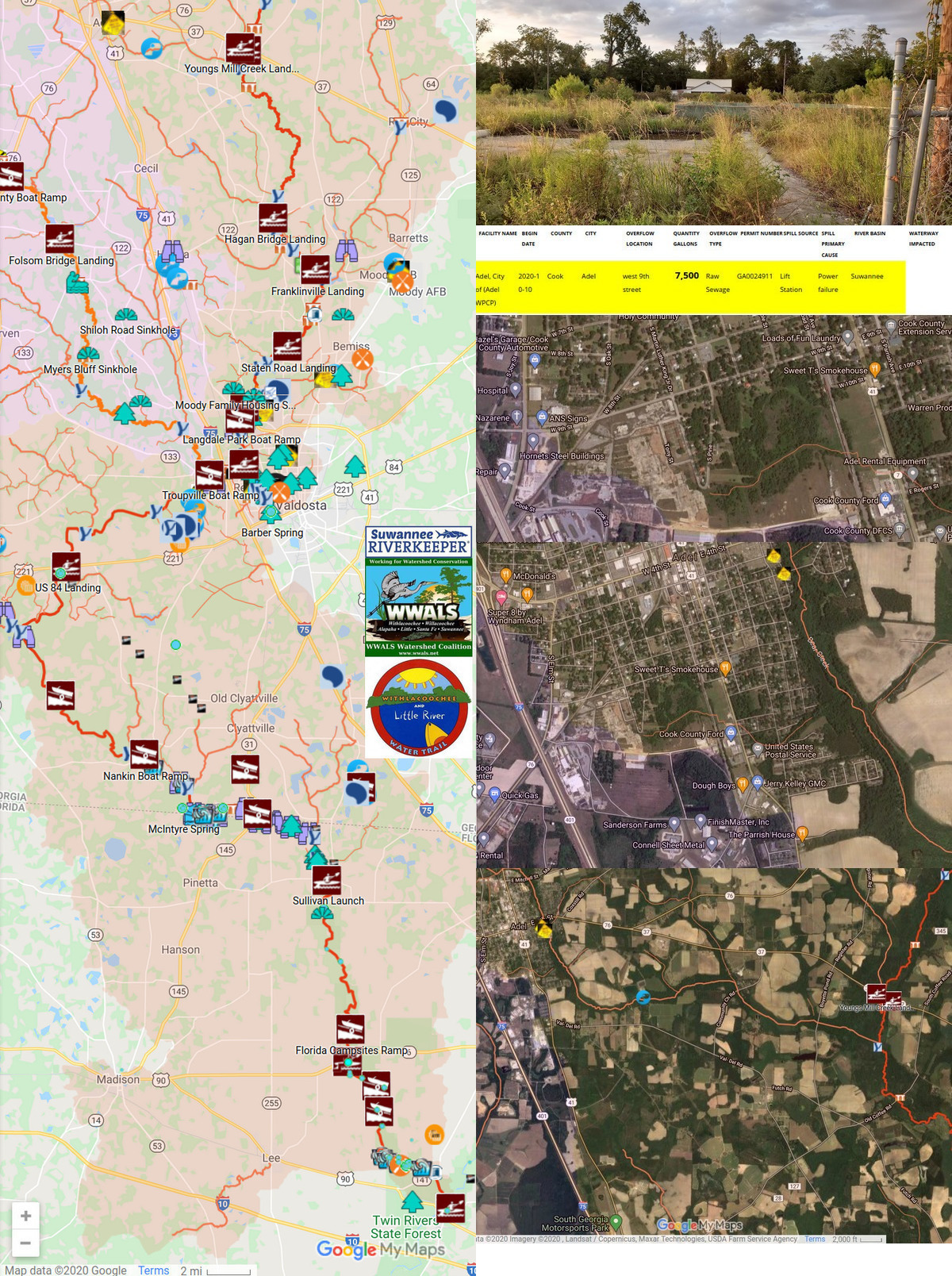 Maps, spill, West Ninth Street, Adel, GA