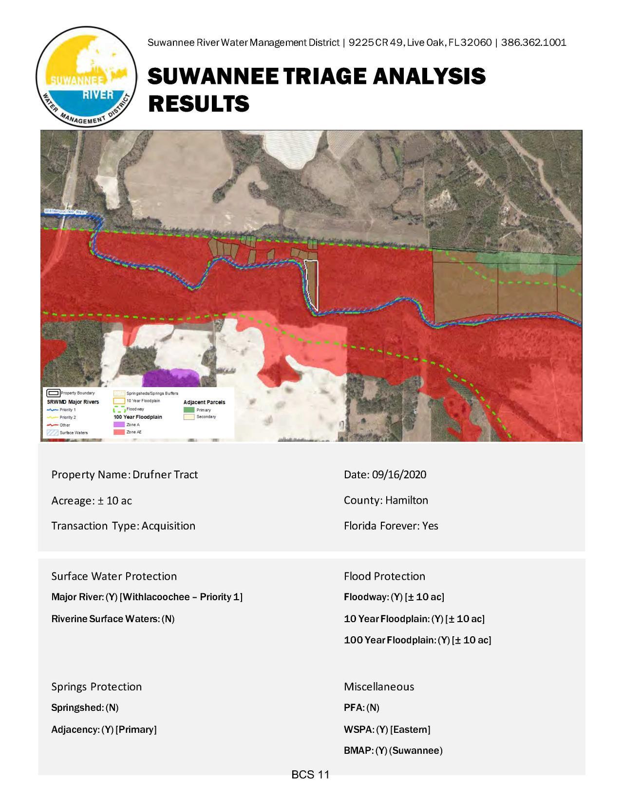 Map: Drufner Tract SUWANNEE TRIAGE ANALYSIS