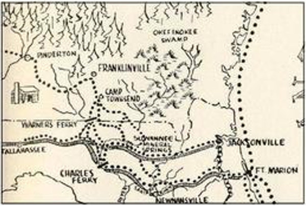 [1838 Motte Seminole War trail map]