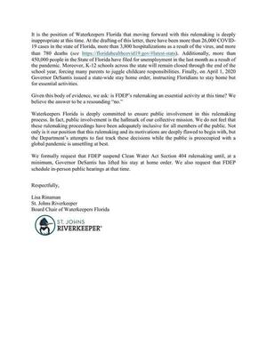 [Given this body of evidence, we ask: is FDEP’s rulemaking an essential activity at this time? We believe the answer to be a resounding “no.”]