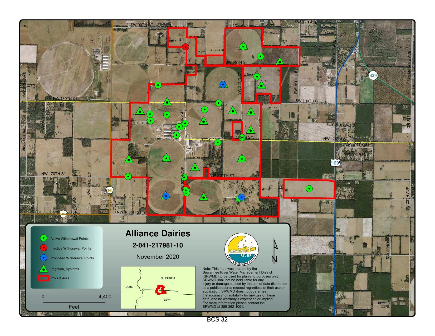 Map: Alliance Dairies, Gilchrist and Levy Counties