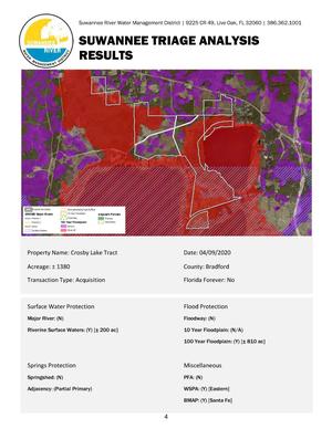 [Map: Suwannee Triage Analysis Results: Crosby Lake Tract]