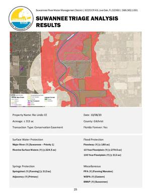 [Map: SUWANNEE TRIAGE ANALYSIS, Rio Lindo CE]