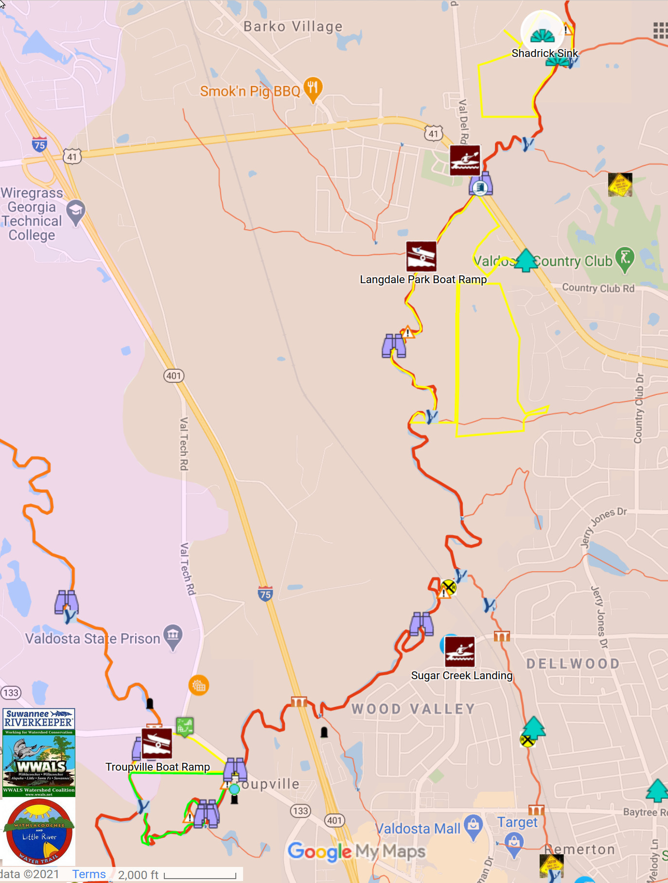 Map: Shadrick Sink, Troupville Boat Ramp