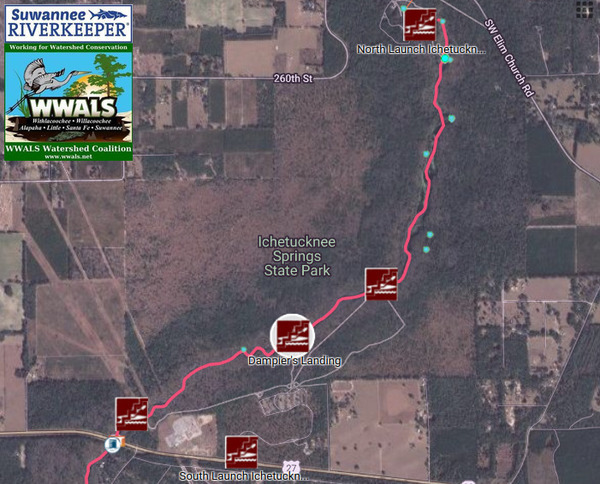 [Map: Dampier's Landing in Ichetucknee Springs State Park]