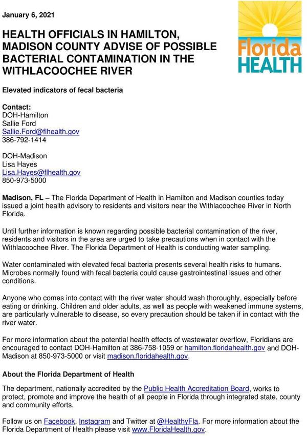 [Health Advisory, Withlacoochee River]