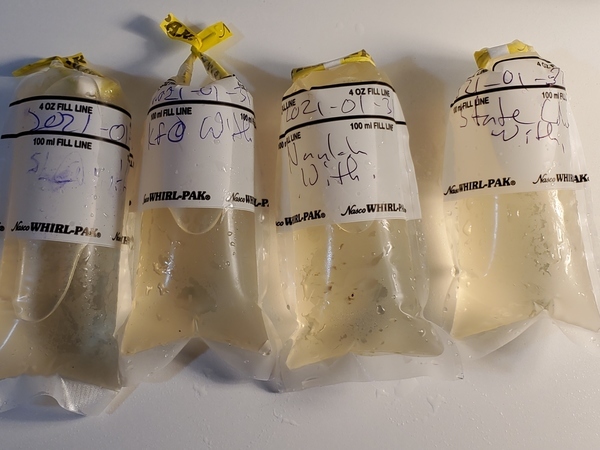 [Water samples: Spook Bridge, Knights Ferry, Nankin, State Line]