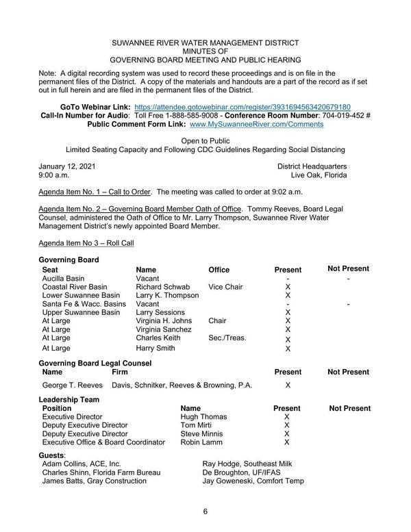 Minutes, Board, 2021-01-12