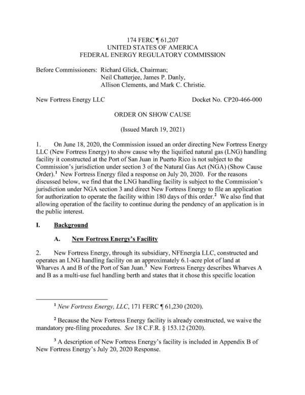 [174 FERC ¶ 61,207 ORDER ON SHOW CAUSE, New Fortress Energy LLC, Docket No. CP20-466-000]