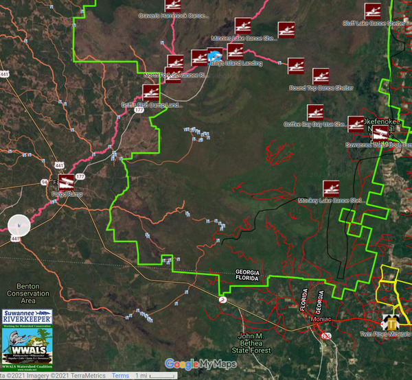 [WWALS map: All Landings in the Suwannee River Basin]