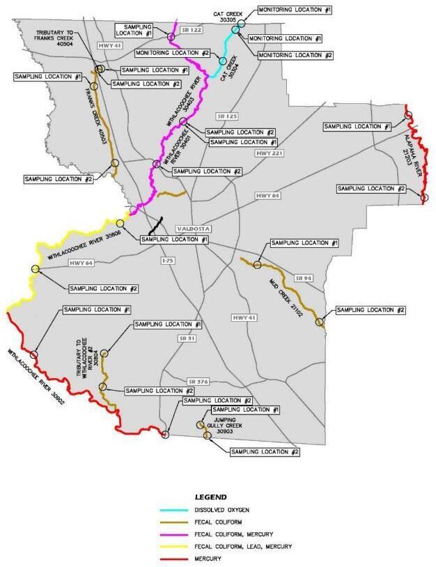 Lowndes County impaired waters and sampling sites