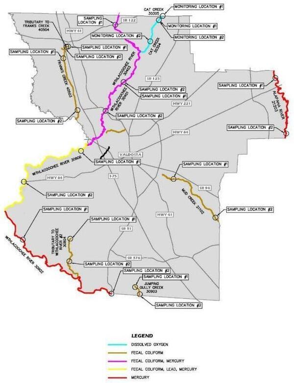 [Lowndes County impaired waters and sampling sites]