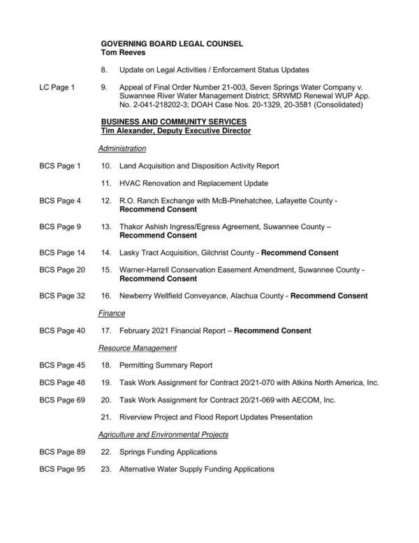 9. Appeal of Final Order Number 21-003, Seven Springs Water Company v. Suwannee River Water Management District; SRWMD Renewal WUP App. No. 2-041-218202-3; DOAH Case Nos. 20-1329, 20-3581 (Consolidated)