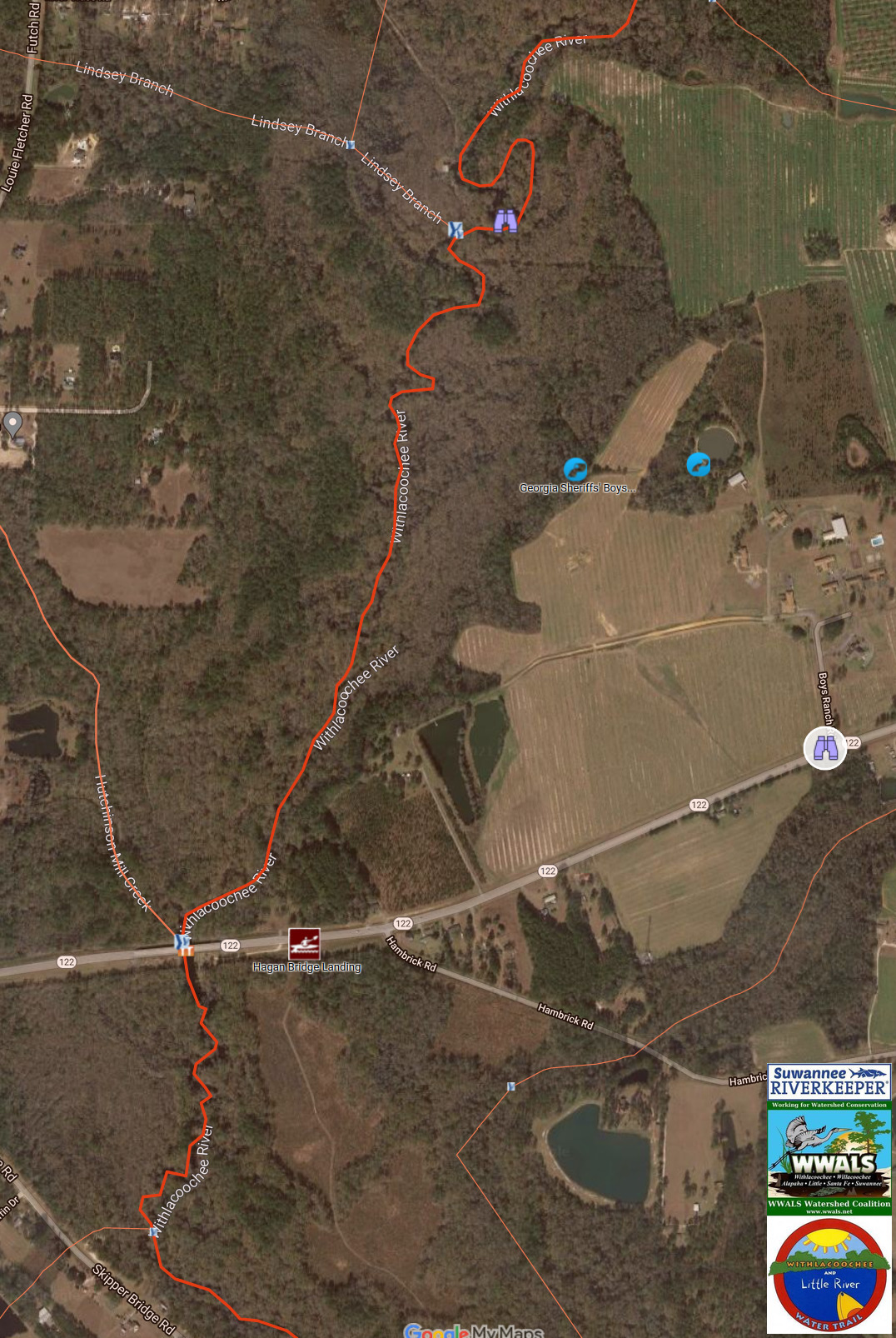 Map: Boys Ranch, Withlacoochee River, Hagan Bridge Landing @ GA 122