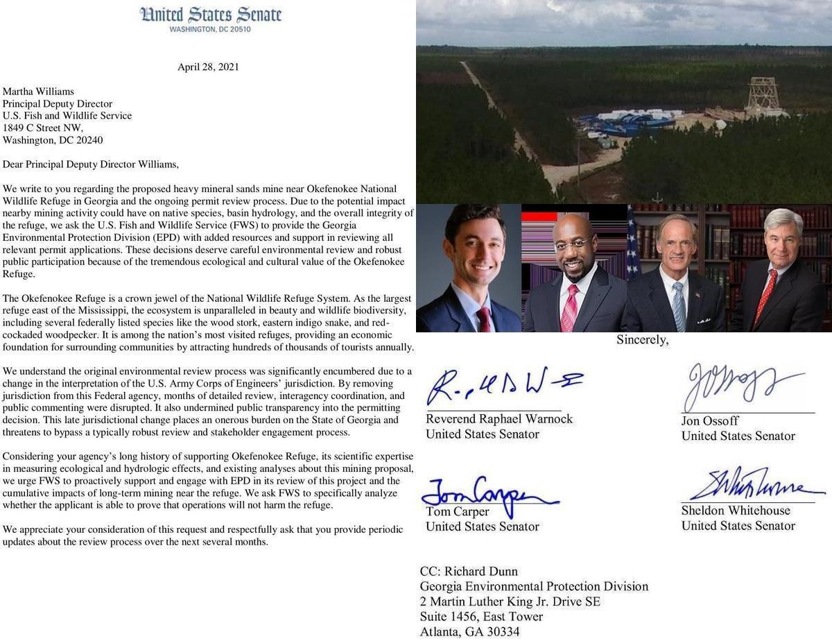 [Letter, Mine site, Senators, Signatures]