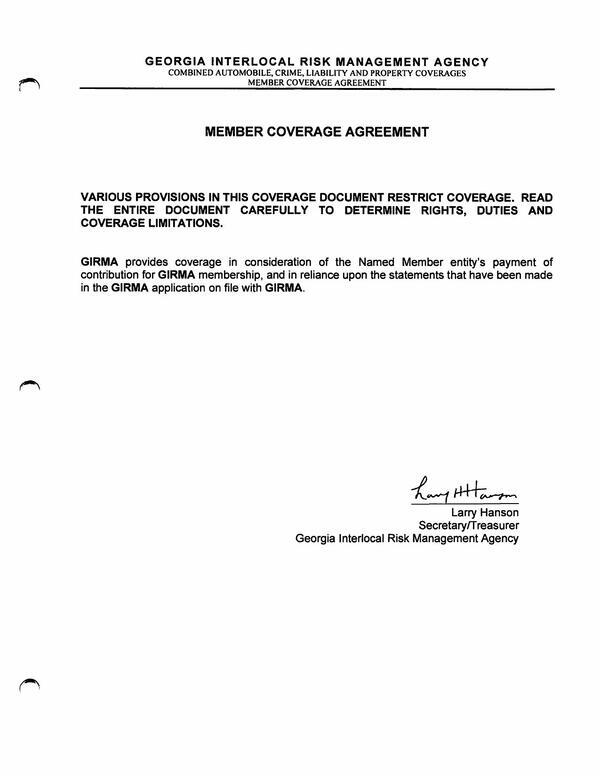 [MEMBER COVERAGE AGREEMENT]