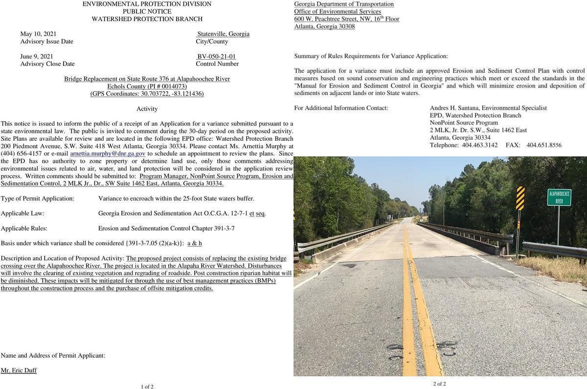 [Notice, GA 136 Alapahoochee River Bridge in Lanier County News]