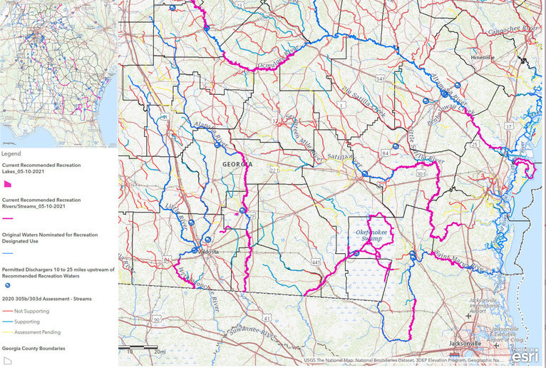 [Candidate Recreational waterways, Georgia, legend, Suwannee River Basin]