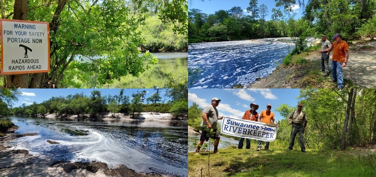 [Portage Now, Big Shoals, Beach eddy, Banner at beach below shoals]