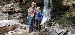 [John S. Quarterman, Gretchen Quarterman, Turket Creek Waterfall, 12:49:45, 30.6044350, -83.0757223]