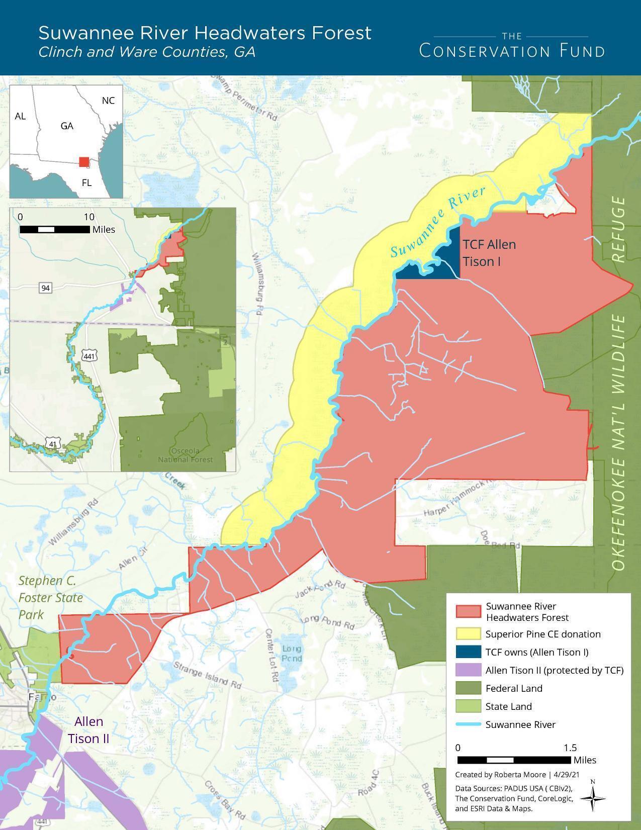 Map: Suwannee River Headwaters Forest, Clinch and Ware Counties, GA, The CONSERVATION FUND