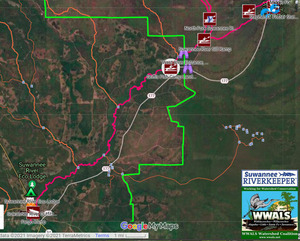 [Map: Okefenokee NWR to Fargo, Suwannee River]