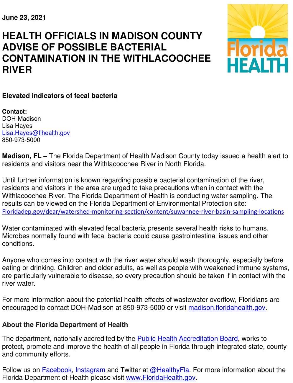 Withlacoochee River Alert 2021-06-23