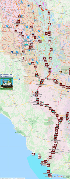 [Map: Water Quality Testing Areas, Suwannee River Basin]