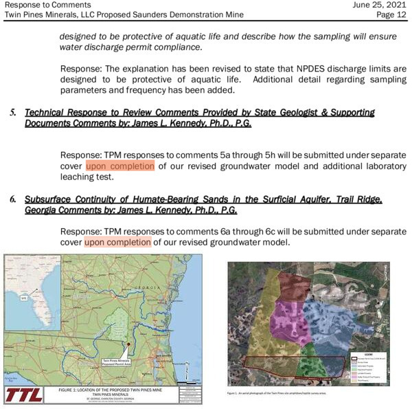 [Upon completion; Okefenokee Swamp, Suwannee and St Marys Rivers; TIAA land still in mining site maps]