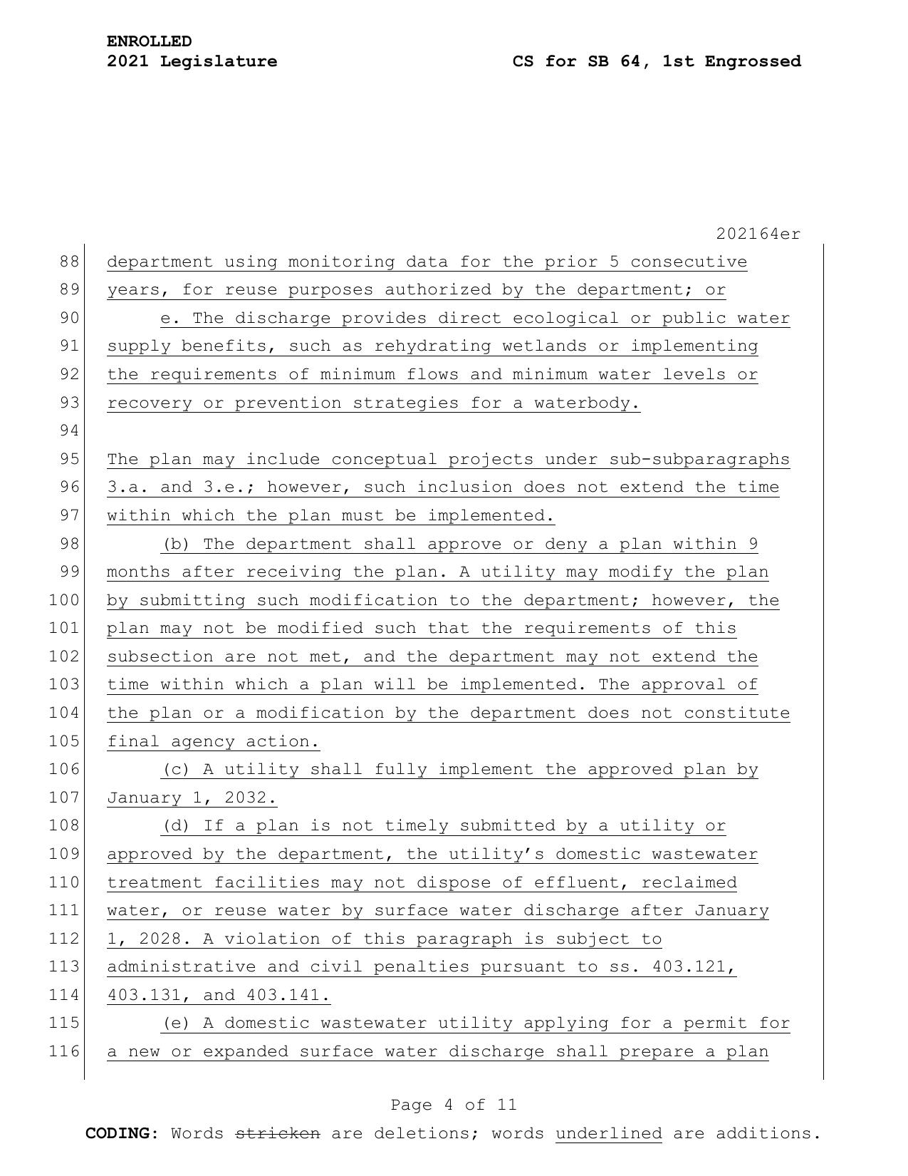 e. The discharge provides direct ecological or public water supply benefits, such as rehydrating wetlands or implementing the requirements of minimum flows and minimum water levels or recovery or prevention strategies for a waterbody.