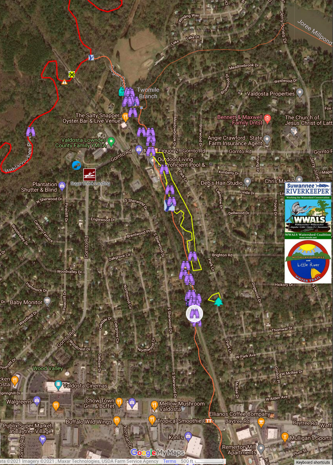 Map: Sugar Creek, Baytree Road to Withlacoochee River