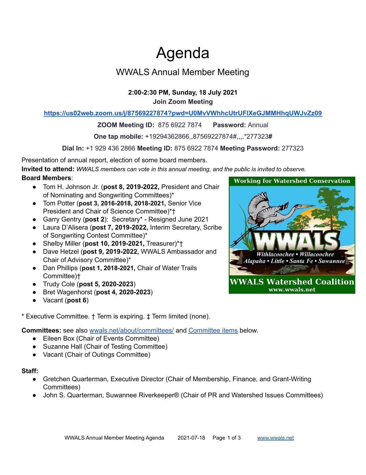 Who: Annual Member Meeting 2021-07-18